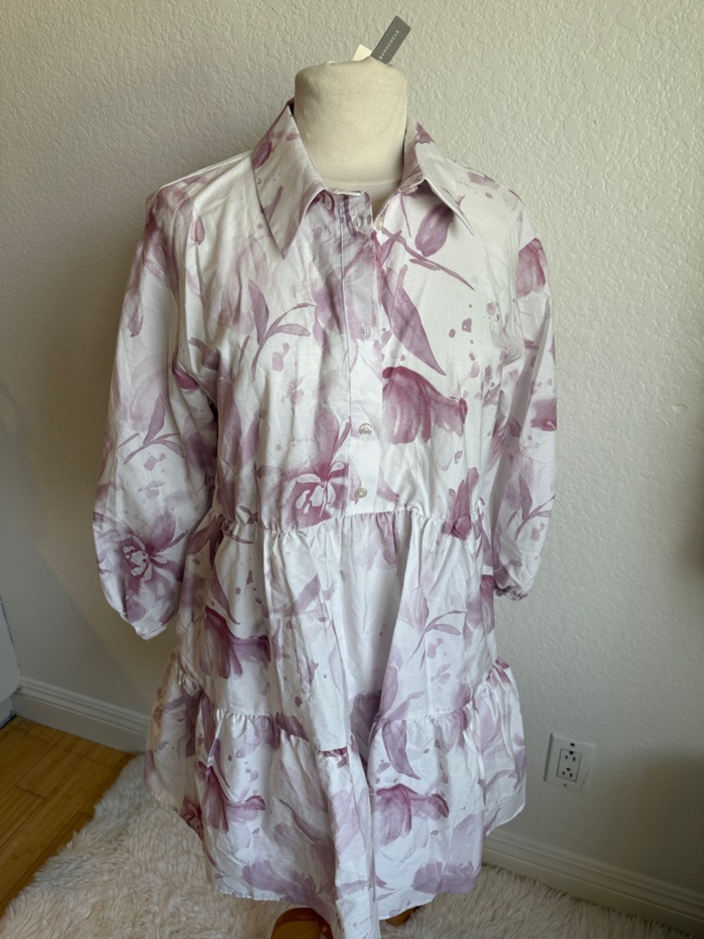 Maeve White Dress with Dusty Rose Watercolor Floral